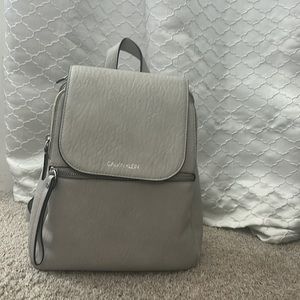 Calvin Klein gray leather backpack purse